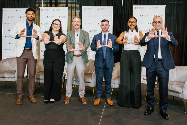 Attending the Scholarship Donor Celebration was, from left, Willie Herenton, Victoria Terevinto, Stephen Cohen, David Malka, Gianna Satchell, and University President Joe Echevarria.